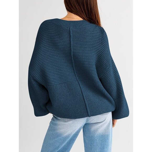 Womens Oversized Knit Sweater Viscose Nylon Polyester Batwing Sleeve Pullover - Picture 3 of 8